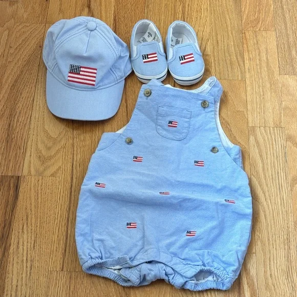Janie and Jack Light Blue Infant Overalls, Shoes, Hat - Picture 10 of 10